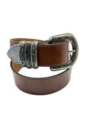 Streets Ahead Womens Statement Belt Brown Leather Silver-Tone Buckle Boho Size S